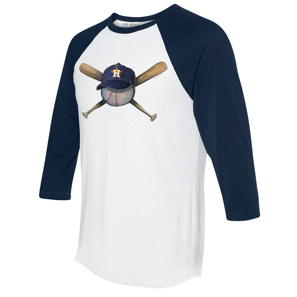 Houston Astros Tiny Turnip Women's Hat Crossbats 3/4-Sleeve Raglan T-Shirt - White/Navy