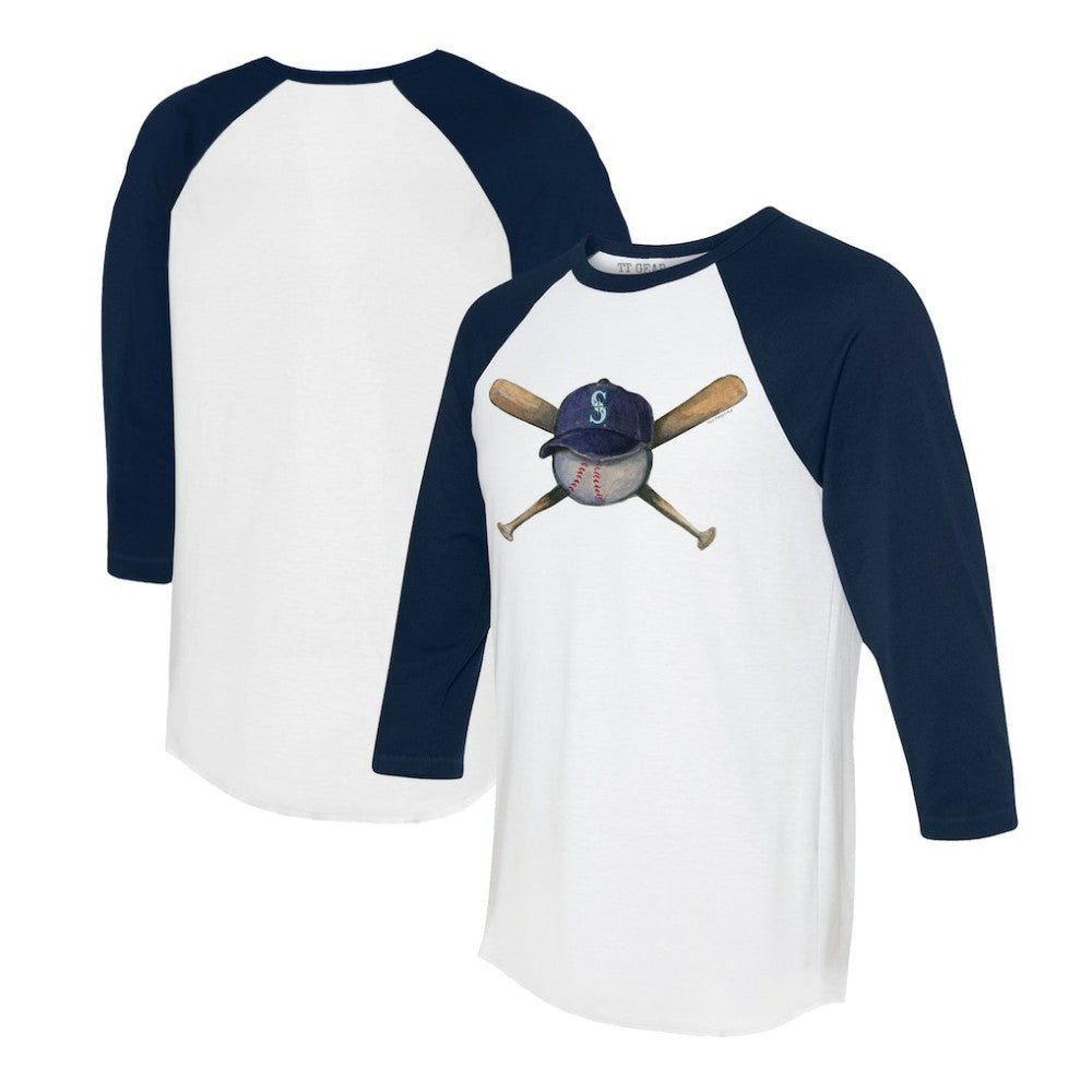 Seattle Mariners Tiny Turnip Women's Hat Crossbats 3/4-Sleeve Raglan T-Shirt - White/Navy