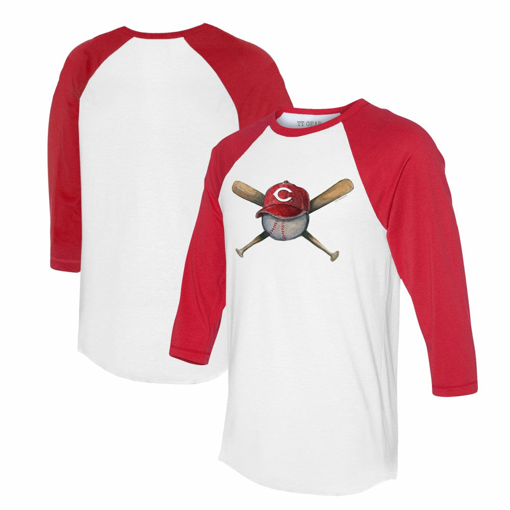 Cincinnati Reds Tiny Turnip Women's Hat Crossbats 3/4-Sleeve Raglan T-Shirt - White/Red