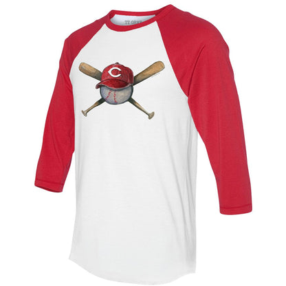 Cincinnati Reds Tiny Turnip Women's Hat Crossbats 3/4-Sleeve Raglan T-Shirt - White/Red