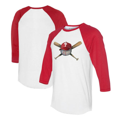 Philadelphia Phillies Tiny Turnip Women's Hat Crossbats 3/4-Sleeve Raglan T-Shirt - White/Red