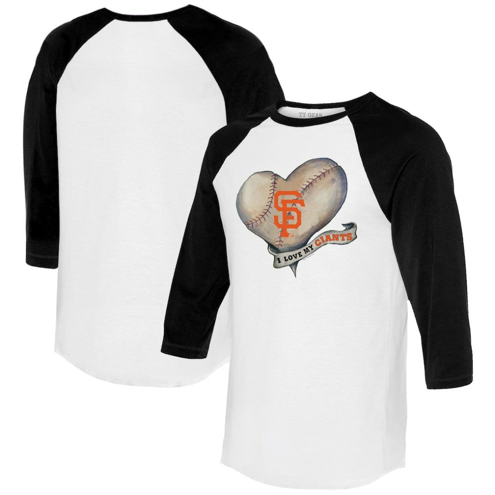 San Francisco Giants Tiny Turnip Women's Heart Banner 3/4-Sleeve Raglan T-Shirt - White/Black