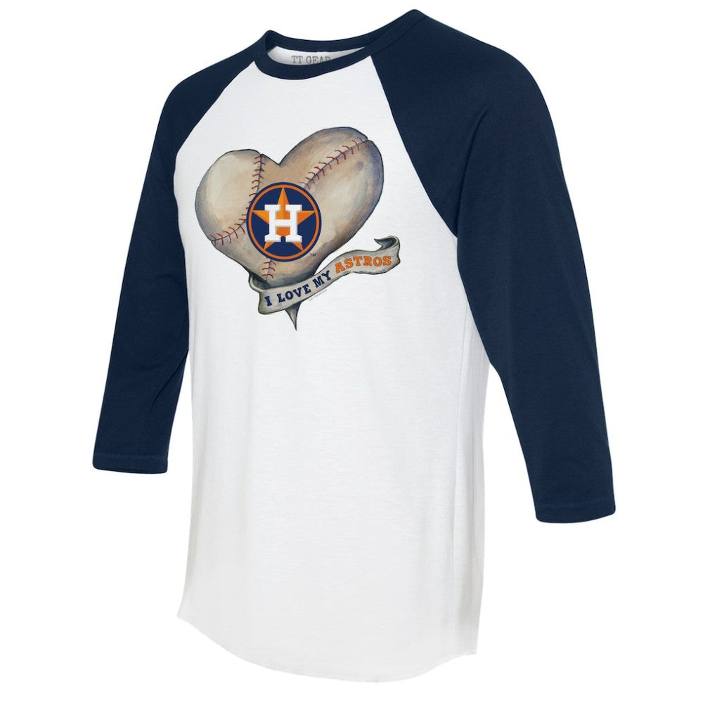 Houston Astros Tiny Turnip Women's Heart Banner 3/4-Sleeve Raglan T-Shirt - White/Navy