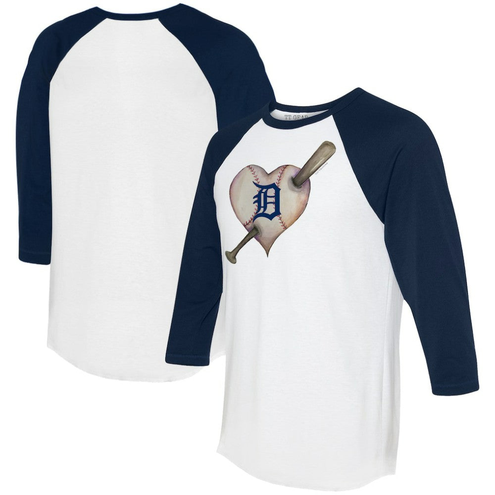 Detroit Tigers Tiny Turnip Women's Heart Bat 3/4-Sleeve Raglan T-Shirt - White/Navy