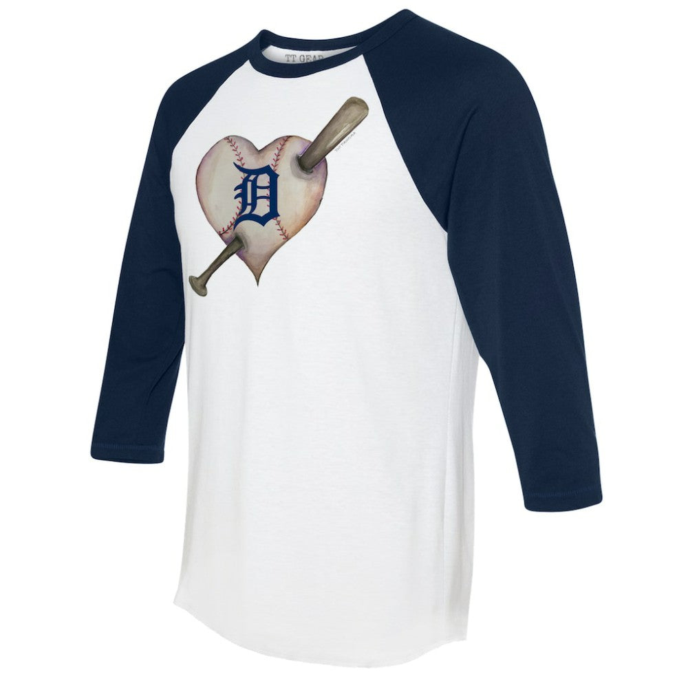 Detroit Tigers Tiny Turnip Women's Heart Bat 3/4-Sleeve Raglan T-Shirt - White/Navy