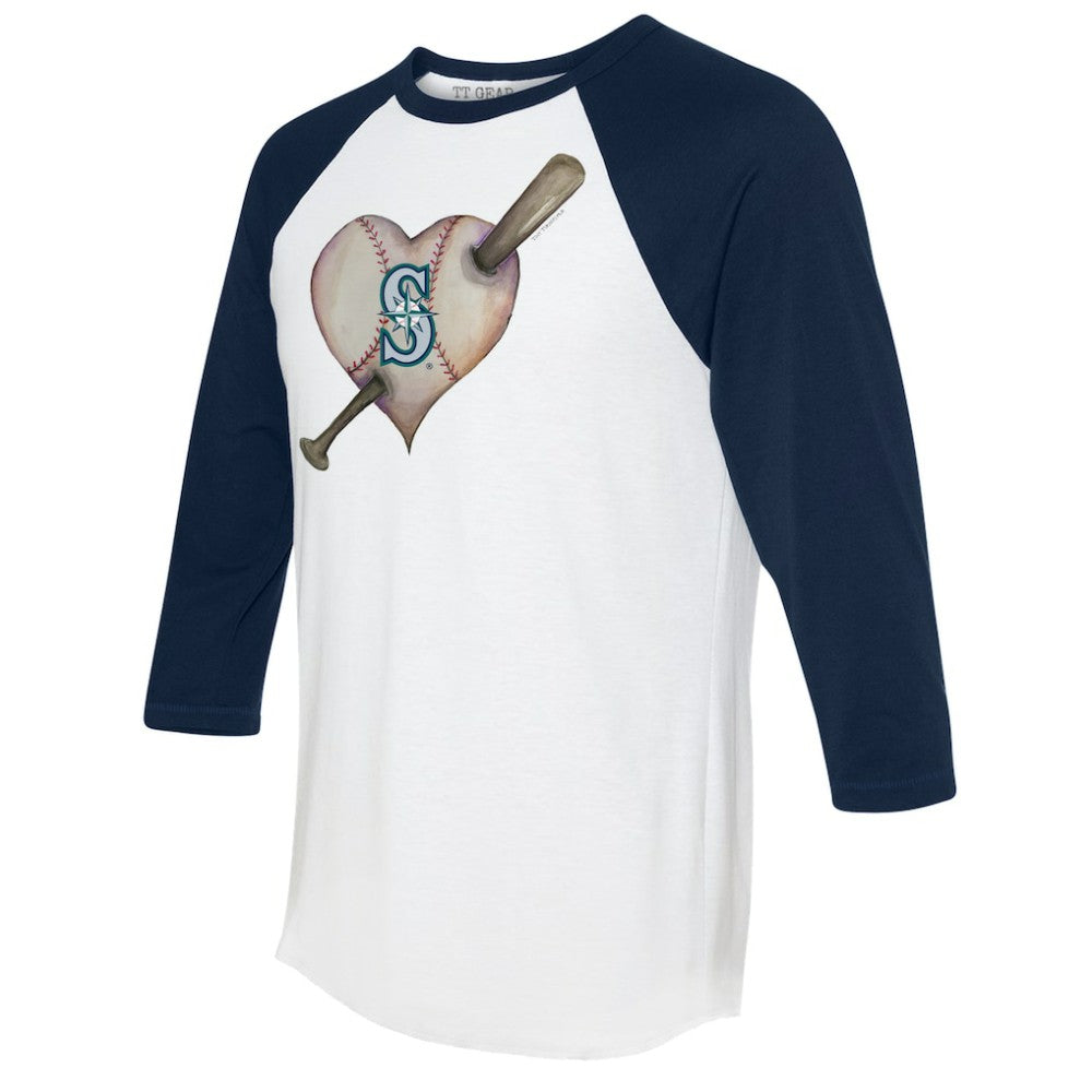 Seattle Mariners Tiny Turnip Women's Heart Bat 3/4-Sleeve Raglan T-Shirt - White/Navy