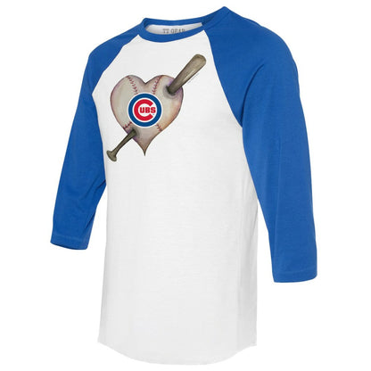 Chicago Cubs Tiny Turnip Women's Heart Bat 3/4-Sleeve Raglan T-Shirt - White/Royal