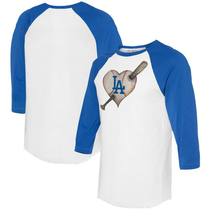 Los Angeles Dodgers Tiny Turnip Women's Heart Bat 3/4-Sleeve Raglan T-Shirt - White/Royal