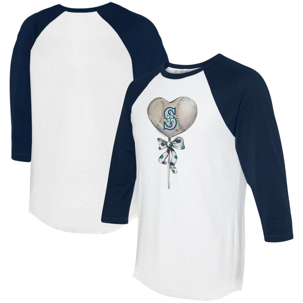 Seattle Mariners Tiny Turnip Women's Heart Lolly 3/4-Sleeve Raglan T-Shirt - White/Navy