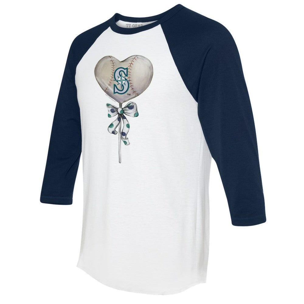 Seattle Mariners Tiny Turnip Women's Heart Lolly 3/4-Sleeve Raglan T-Shirt - White/Navy