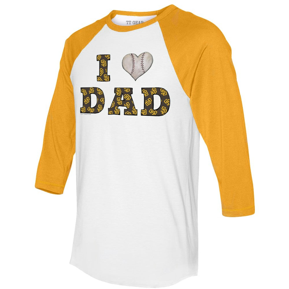 San Diego Padres Tiny Turnip Women's I Love Dad 3/4-Sleeve Raglan T-Shirt - White/Gold