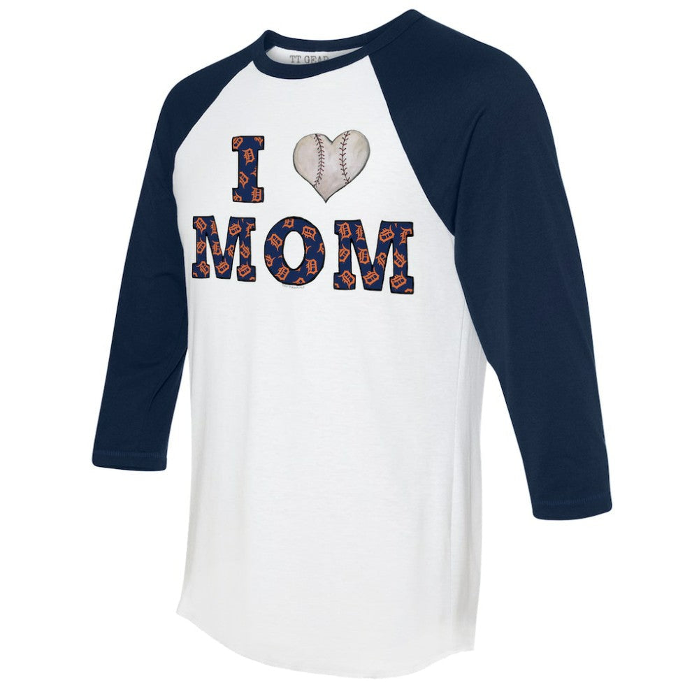 Detroit Tigers Tiny Turnip Women's I Love Mom 3/4-Sleeve Raglan T-Shirt - White/Navy