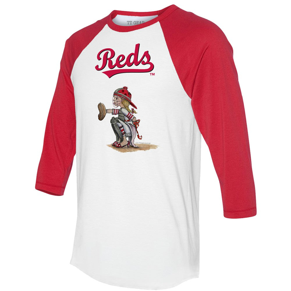 Cincinnati Reds Tiny Turnip Women's Kate 3/4-Sleeve Raglan T-Shirt - White/Red
