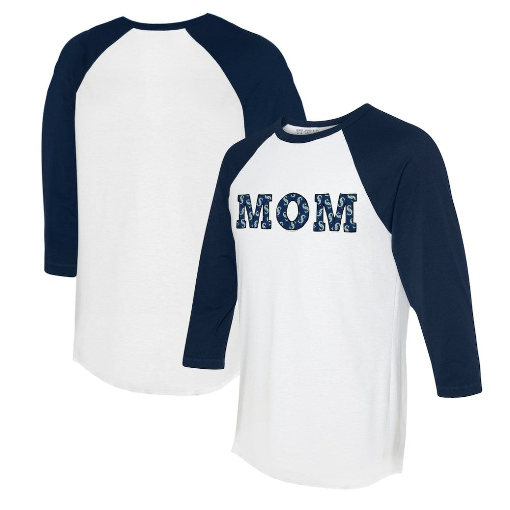 Seattle Mariners Tiny Turnip Women's Logo Mom 3/4-Sleeve Raglan T-Shirt - White/Navy