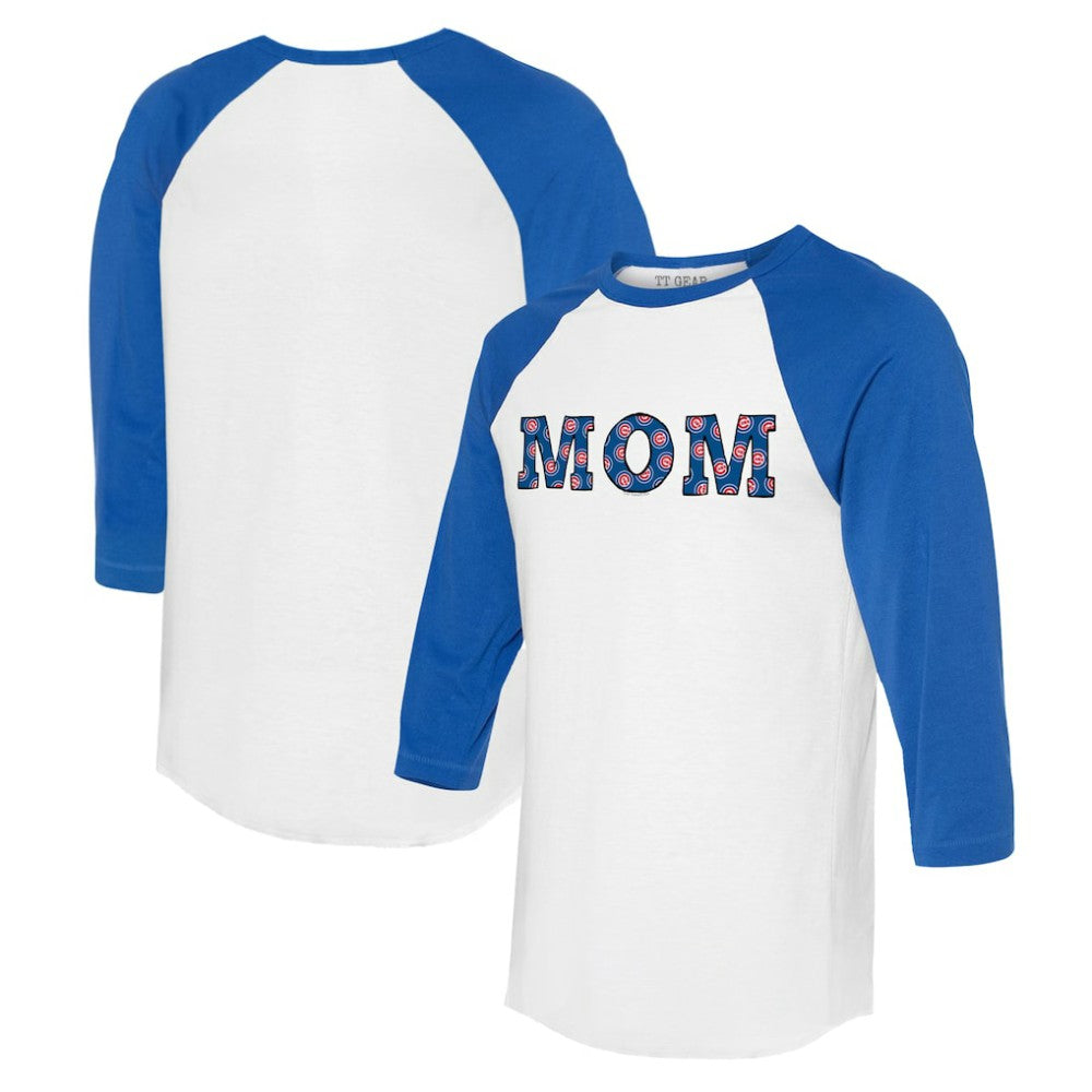 Chicago Cubs Tiny Turnip Women's Logo Mom 3/4-Sleeve Raglan T-Shirt - White/Royal
