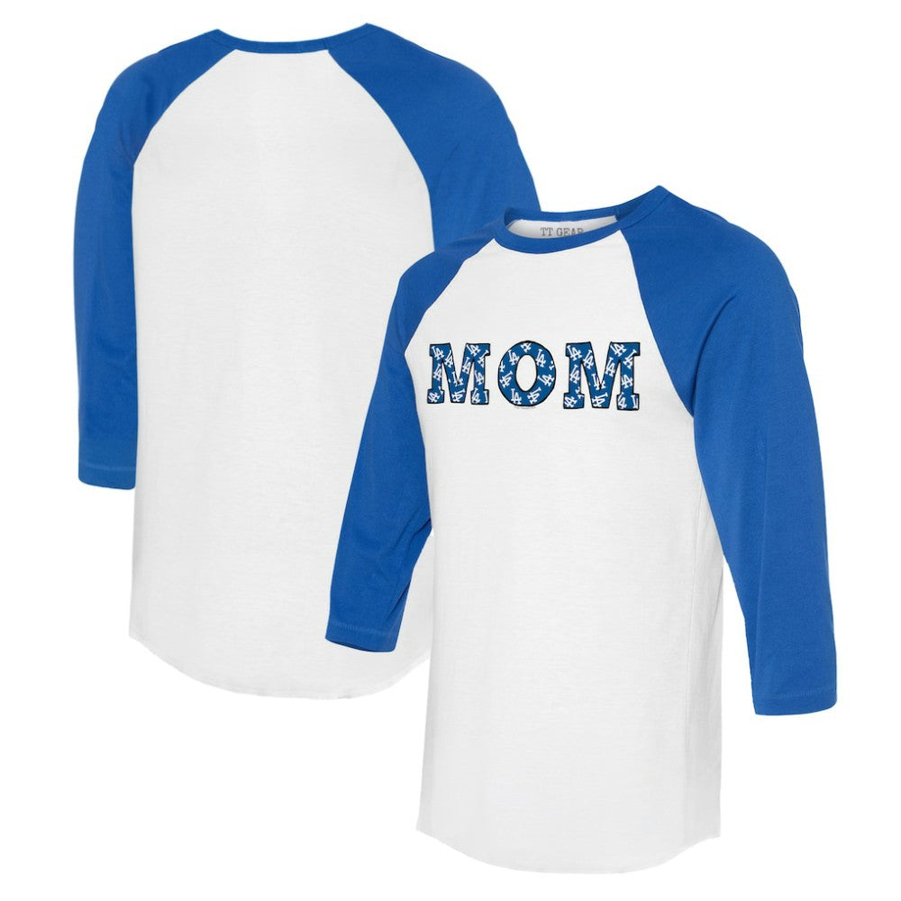 Los Angeles Dodgers Tiny Turnip Women's Logo Mom 3/4-Sleeve Raglan T-Shirt - White/Royal