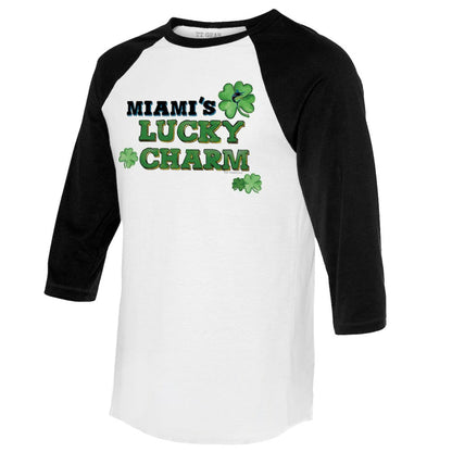 Miami Marlins Tiny Turnip Women's Lucky Charm 3/4-Sleeve Raglan T-Shirt - White/Black