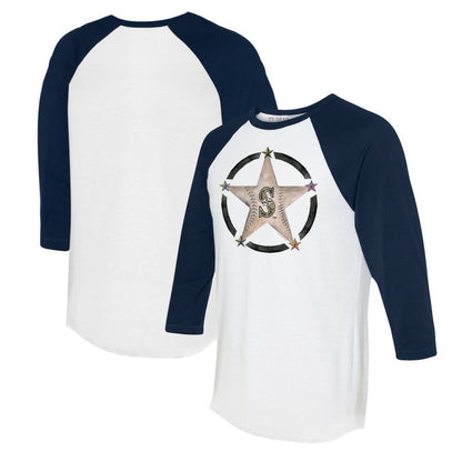 Seattle Mariners Tiny Turnip Women's Military Star 3/4-Sleeve Raglan T-Shirt - White/Navy