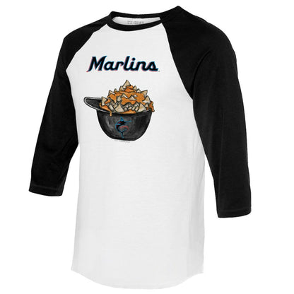 Miami Marlins Tiny Turnip Women's Nacho Helmet 3/4-Sleeve Raglan T-Shirt - White/Black