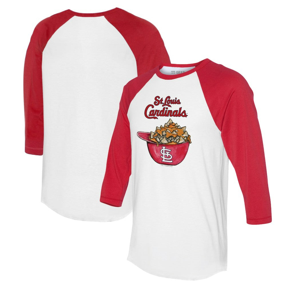 St. Louis Cardinals Tiny Turnip Women's Nacho Helmet 3/4-Sleeve Raglan T-Shirt - White/Red