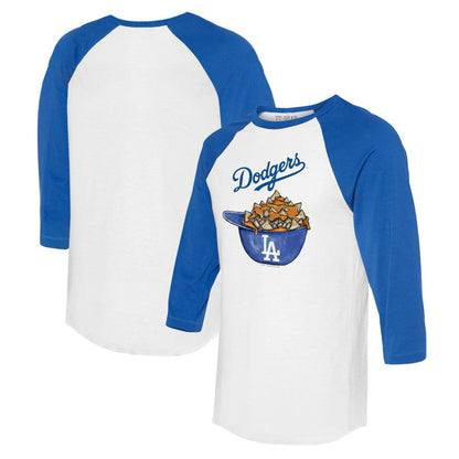 Los Angeles Dodgers Tiny Turnip Women's Nacho Helmet 3/4-Sleeve Raglan T-Shirt - White/Royal