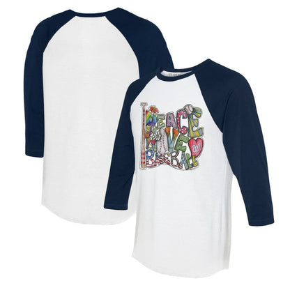 Washington Nationals Tiny Turnip Women's Peace Love Baseball 3/4-Sleeve Raglan T-Shirt - White/Navy