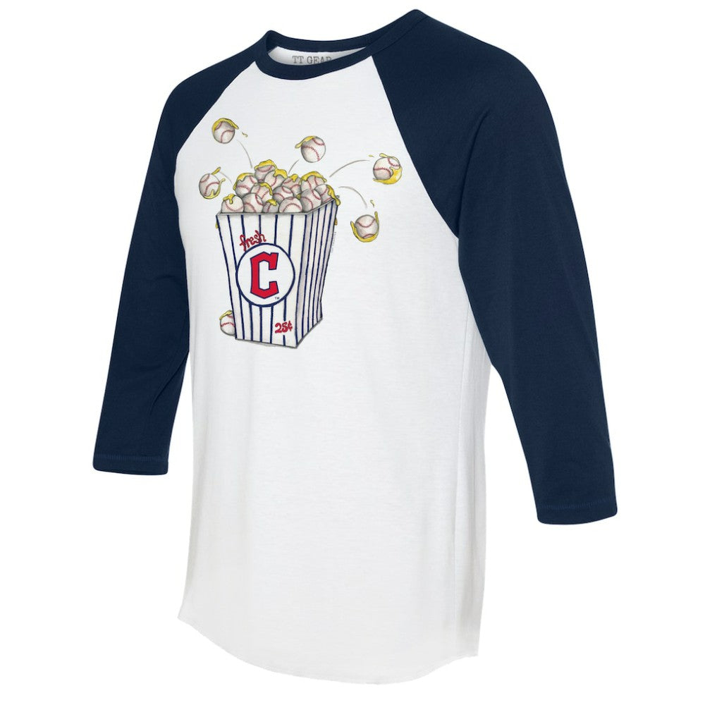 Cleveland Guardians Tiny Turnip Women's Popcorn 3/4-Sleeve Raglan T-Shirt - White/Navy