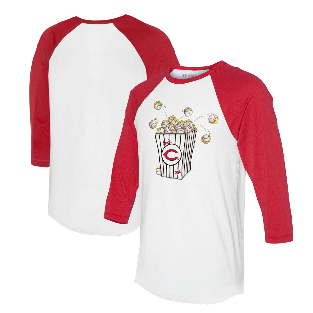 Cincinnati Reds Tiny Turnip Women's Popcorn 3/4-Sleeve Raglan T-Shirt - White/Red