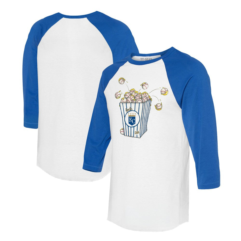 Kansas City Royals Tiny Turnip Women's Popcorn 3/4-Sleeve Raglan T-Shirt - White/Royal