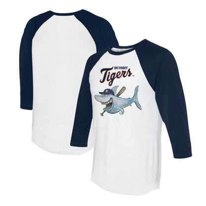 Detroit Tigers Tiny Turnip Women's Shark 3/4-Sleeve Raglan T-Shirt - White/Navy