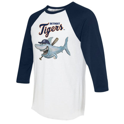Detroit Tigers Tiny Turnip Women's Shark 3/4-Sleeve Raglan T-Shirt - White/Navy
