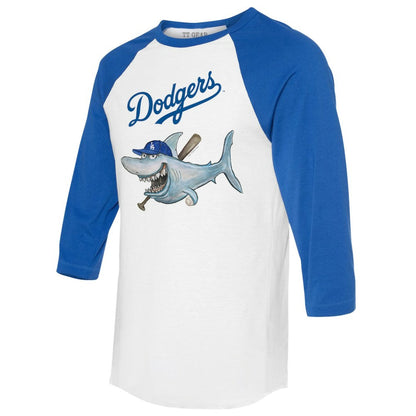Los Angeles Dodgers Tiny Turnip Women's Shark 3/4-Sleeve Raglan T-Shirt - White/Royal