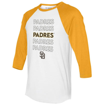 San Diego Padres Tiny Turnip Women's Stacked 3/4-Sleeve Raglan T-Shirt - White/Gold