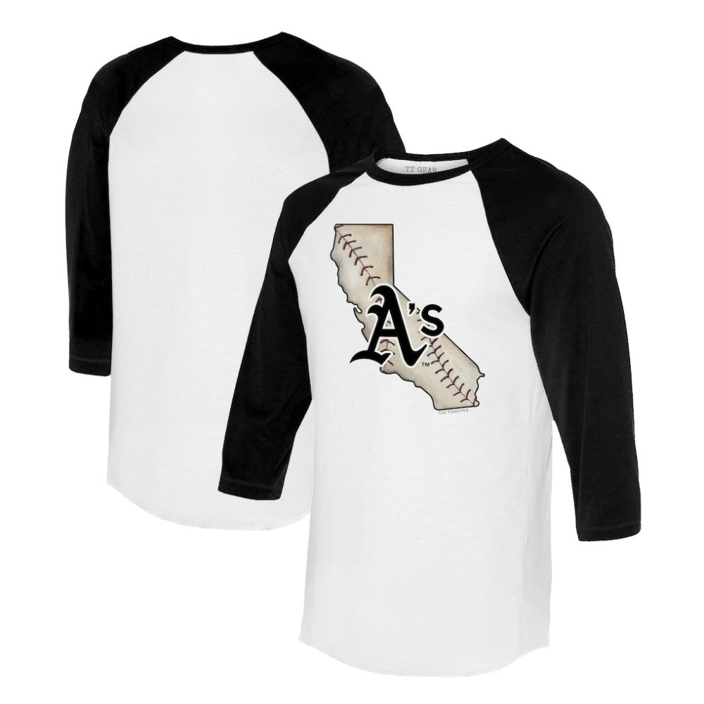 Athletics Tiny Turnip Unisex State Outline 3/4-Sleeve Raglan T-Shirt - White/Black