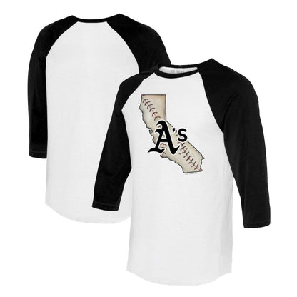 Athletics Tiny Turnip Unisex State Outline 3/4-Sleeve Raglan T-Shirt - White/Black