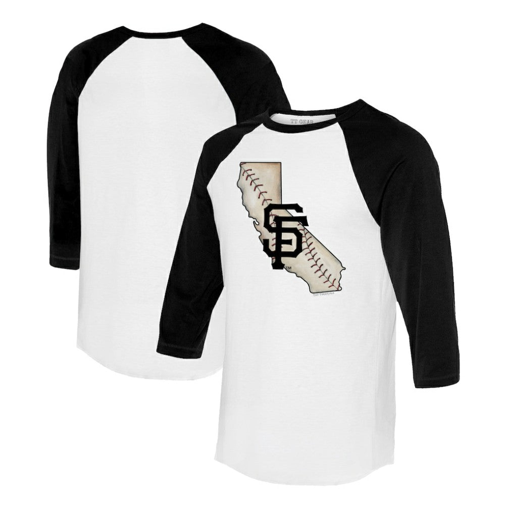 San Francisco Giants Tiny Turnip Unisex State Outline 3/4-Sleeve Raglan T-Shirt - White/Black