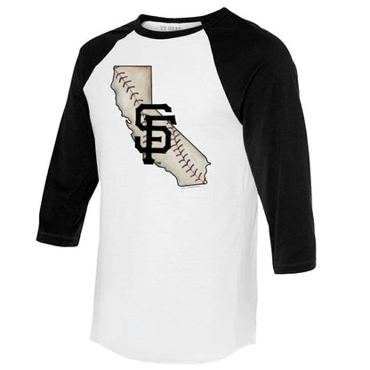 San Francisco Giants Tiny Turnip Unisex State Outline 3/4-Sleeve Raglan T-Shirt - White/Black