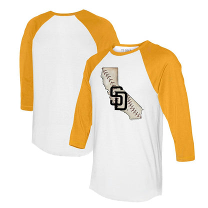 San Diego Padres Tiny Turnip Unisex State Outline 3/4-Sleeve Raglan T-Shirt - White/Gold