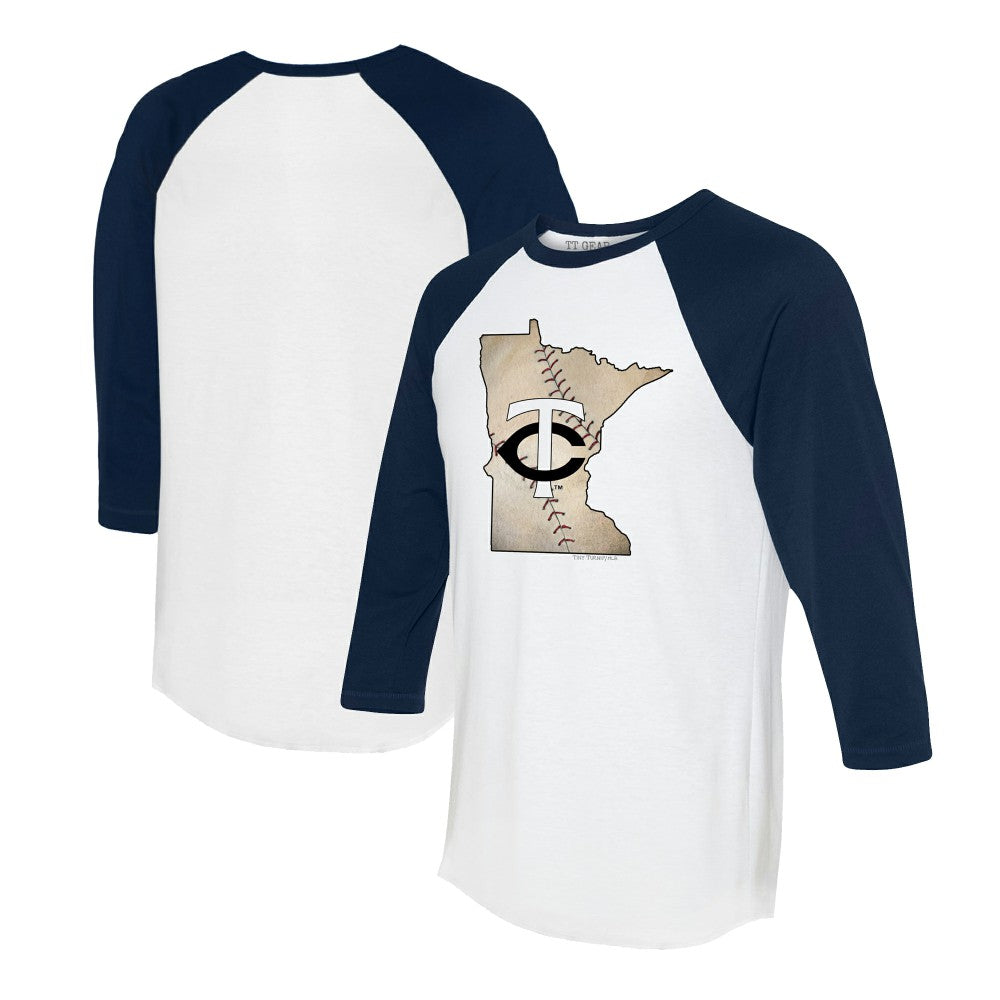 Minnesota Twins Tiny Turnip Unisex State Outline 3/4-Sleeve Raglan T-Shirt - White/Navy