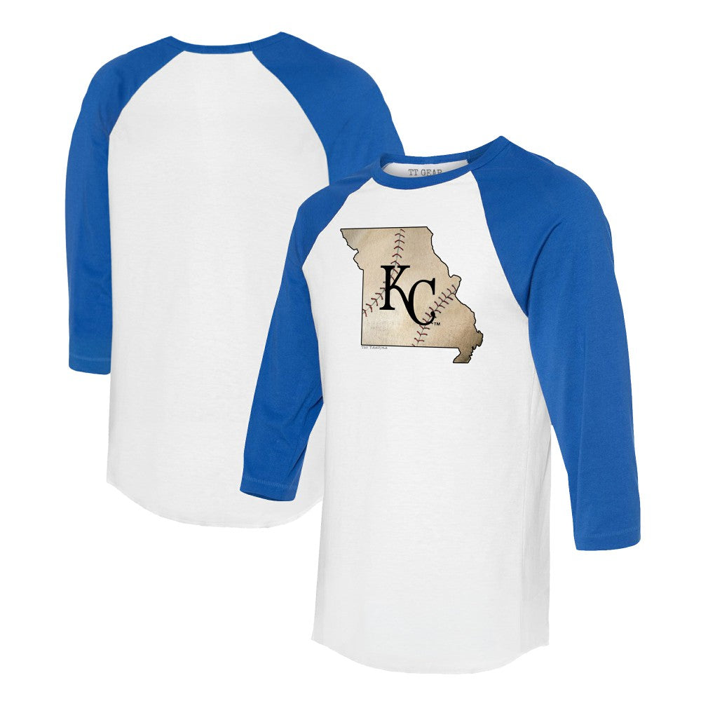 Kansas City Royals Tiny Turnip Unisex State Outline 3/4-Sleeve Raglan T-Shirt - White/Royal
