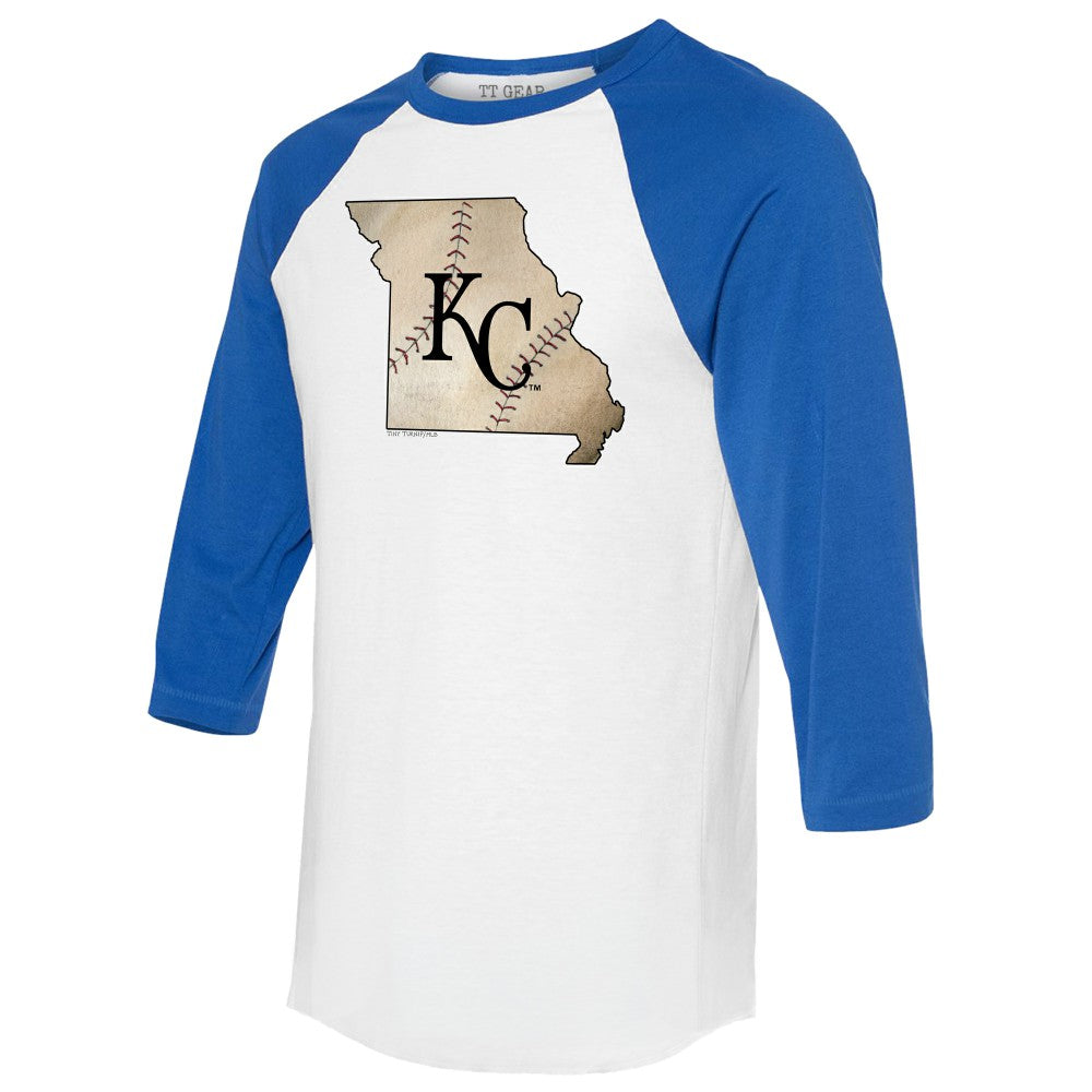 Kansas City Royals Tiny Turnip Unisex State Outline 3/4-Sleeve Raglan T-Shirt - White/Royal