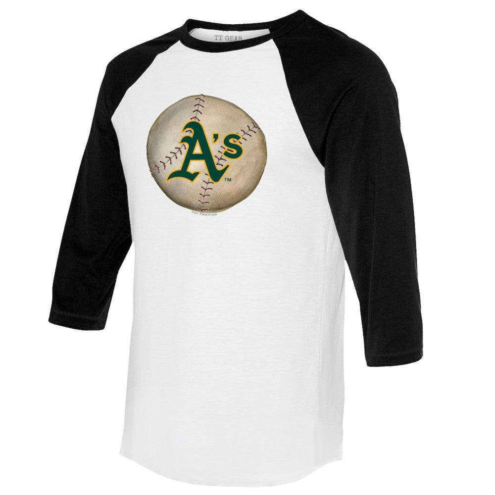 Athletics Tiny Turnip Unisex Stitched Baseball 3/4-Sleeve Raglan T-Shirt - White/Black