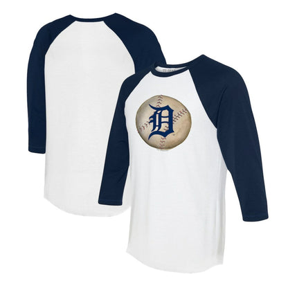 Detroit Tigers Tiny Turnip Unisex Stitched Baseball 3/4-Sleeve Raglan T-Shirt - White/Navy