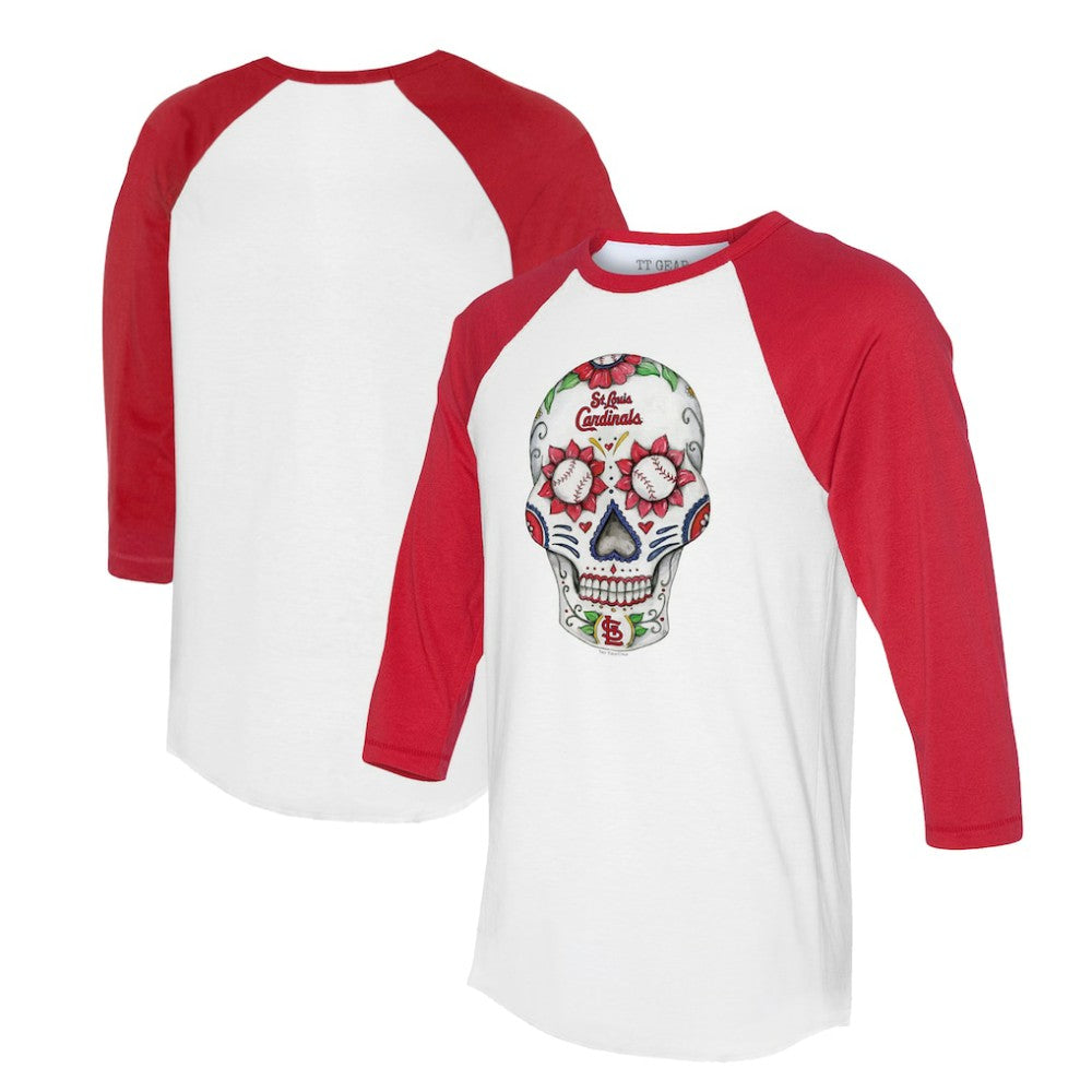 St. Louis Cardinals Tiny Turnip Unisex Sugar Skull 3/4-Sleeve Raglan T-Shirt - White/Red