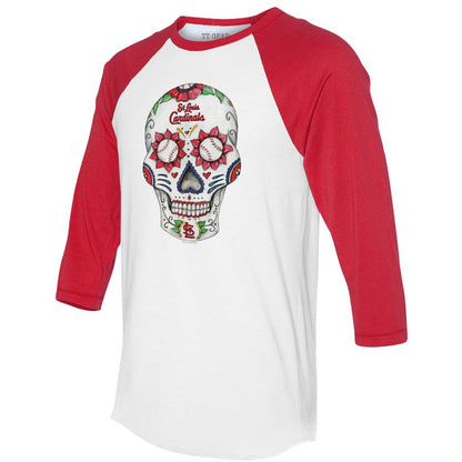 St. Louis Cardinals Tiny Turnip Unisex Sugar Skull 3/4-Sleeve Raglan T-Shirt - White/Red