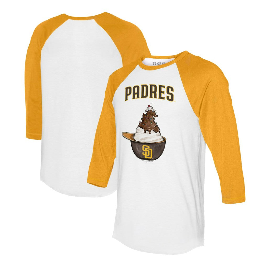 San Diego Padres Tiny Turnip Unisex Sundae Helmet 3/4-Sleeve Raglan T-Shirt - White/Gold