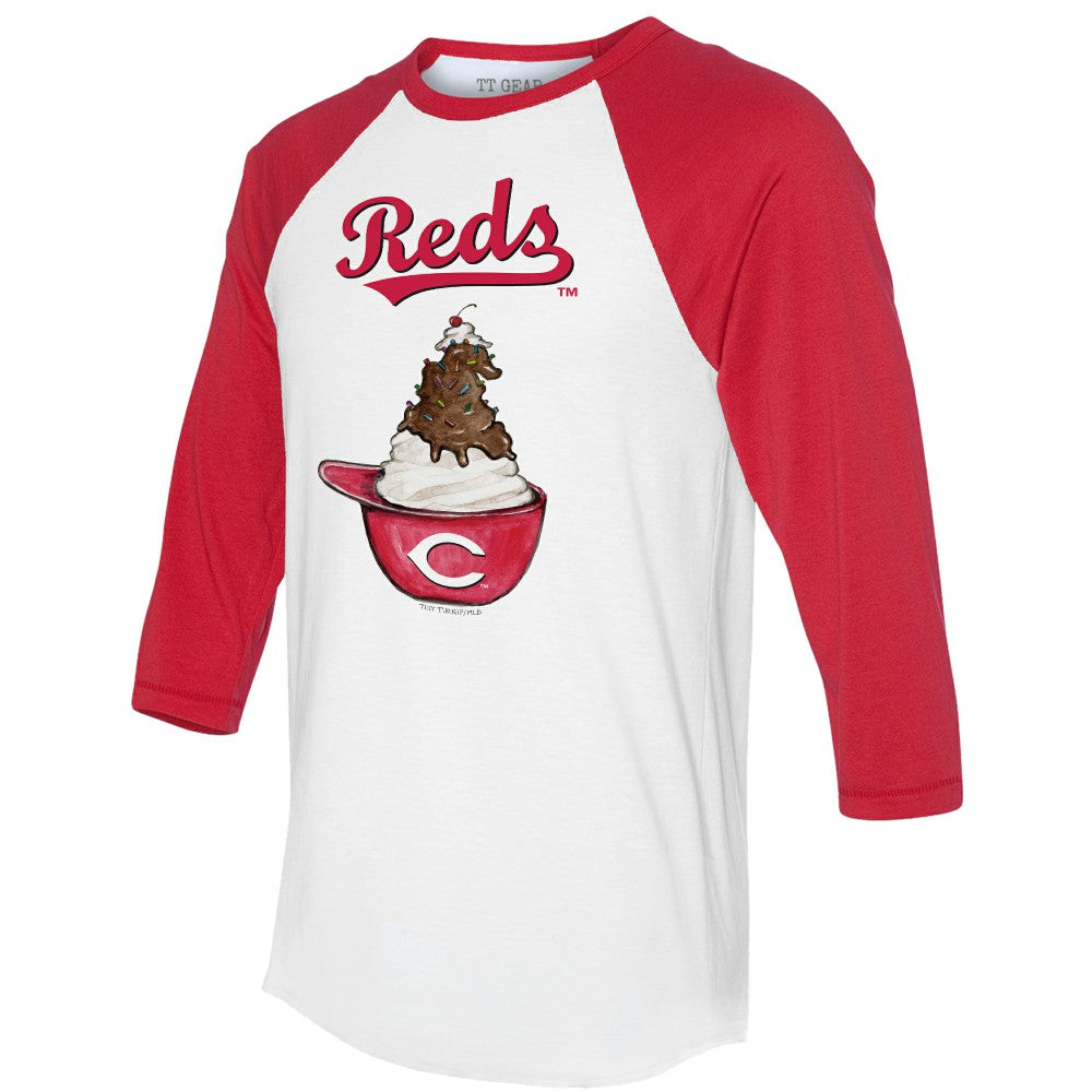 Cincinnati Reds Tiny Turnip Unisex Sundae Helmet 3/4-Sleeve Raglan T-Shirt - White/Red