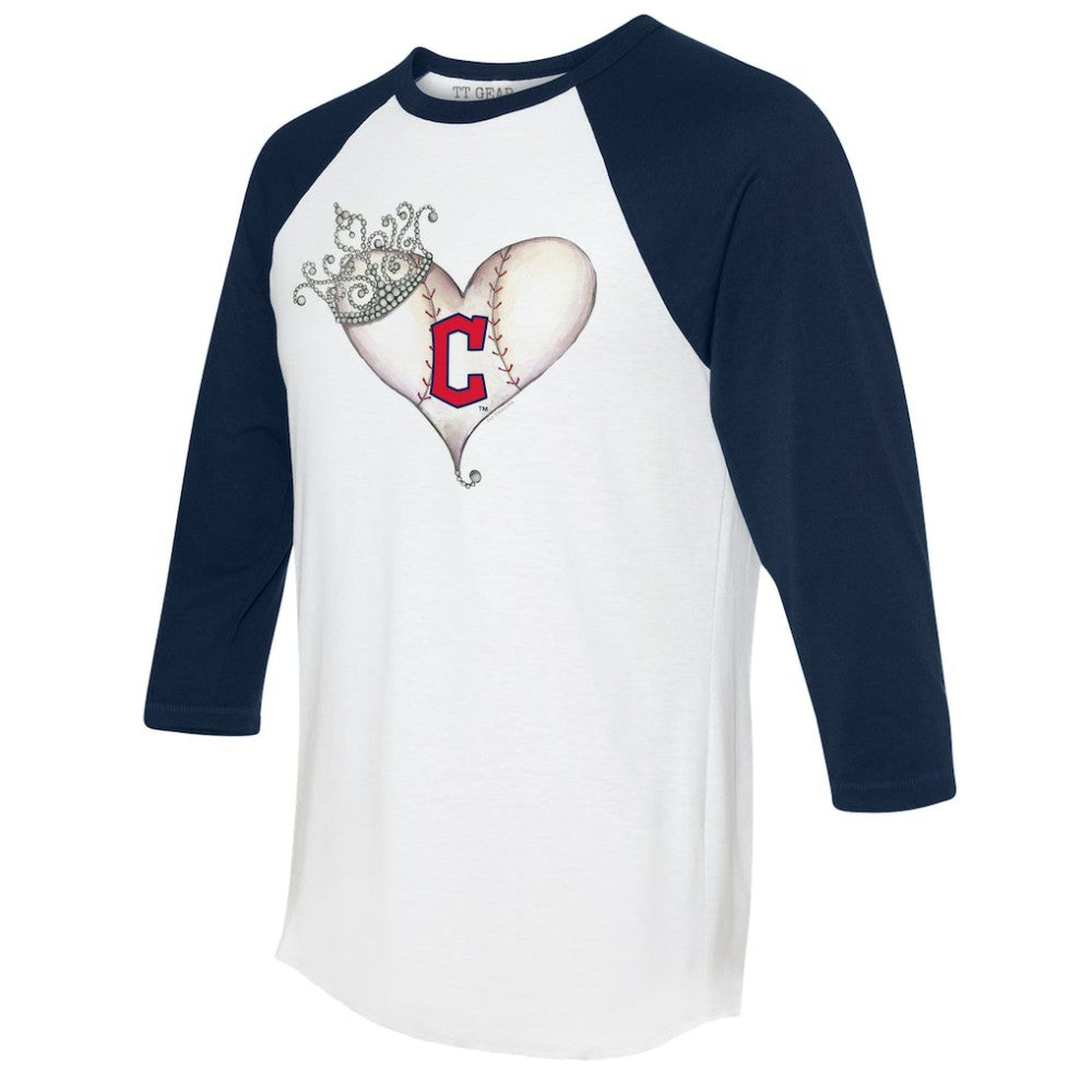 Cleveland Guardians Tiny Turnip Unisex Tiara Heart 3/4-Sleeve Raglan T-Shirt - White/Navy