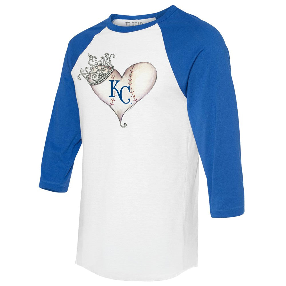 Kansas City Royals Tiny Turnip Unisex Tiara Heart 3/4-Sleeve Raglan T-Shirt - White/Royal
