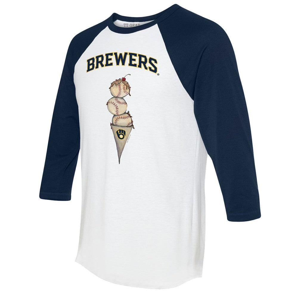 Milwaukee Brewers Tiny Turnip Unisex Triple Scoop 3/4-Sleeve Raglan T-Shirt - White/Navy